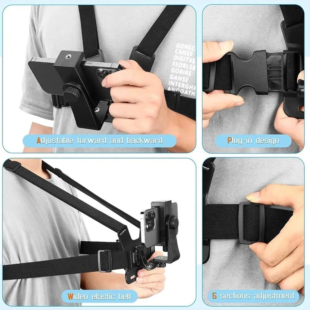 1 PC support de pince de téléphone réglable avec support de Fixation de sangle de poitrine pour appareil photo de Sport appareil photo de téléphone portable support noir accessoire