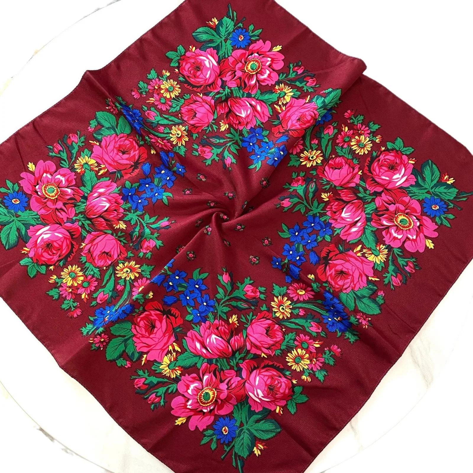 Foulard russe rétro fleur de cajou sergé coton carré châle femmes écharpe SJ1