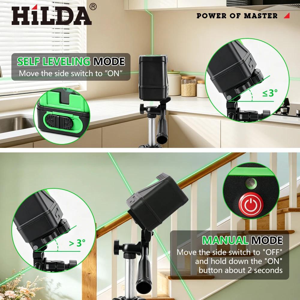 HILDA 2 Lignes Niveau Laser Auto Nivellement Vert Poutres
