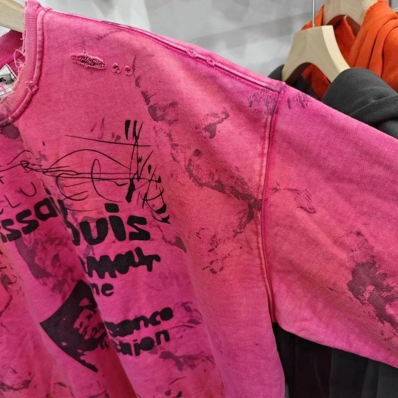Saint col rond sweat Vintage imprimé trous en détresse lavé délavé unisexe surdimensionné vêtements de sport décontracté