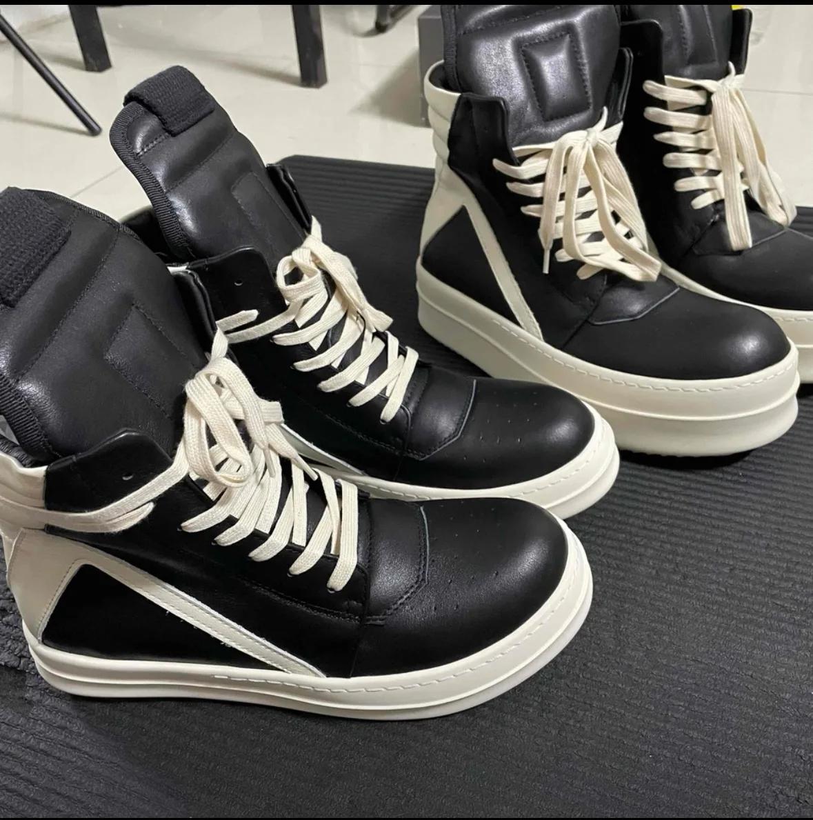 R-o qualité hommes chaussure en cuir noir bottine extérieur bottes haut chaussures décontractées fermeture éclair femmes