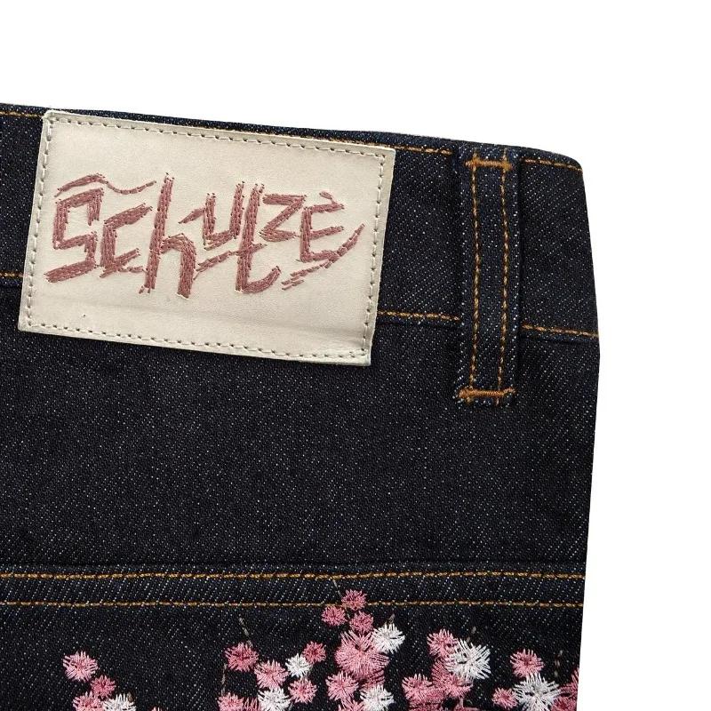 Y2K Harajuku jean Goth vintage fleur de prunier motif brodé pantalon à jambes larges hommes femmes denim tissu style amé