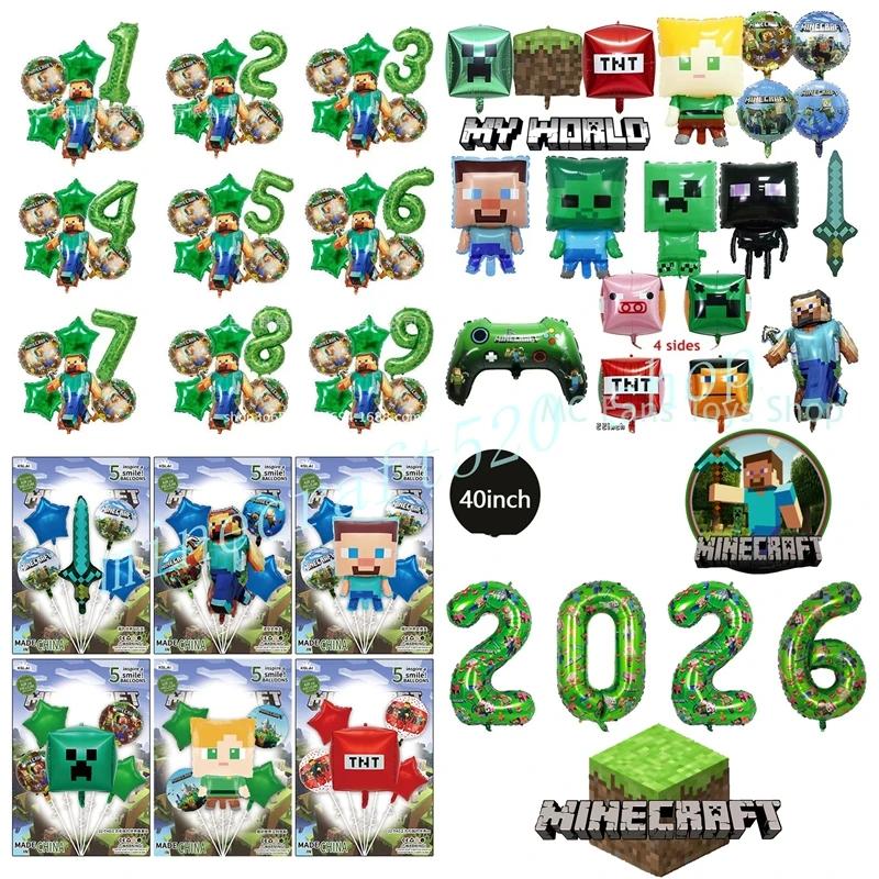 Dessin animé Minecrafte ballon nouveau mon monde Pixel vert numéro 0-9 Film d'aluminium