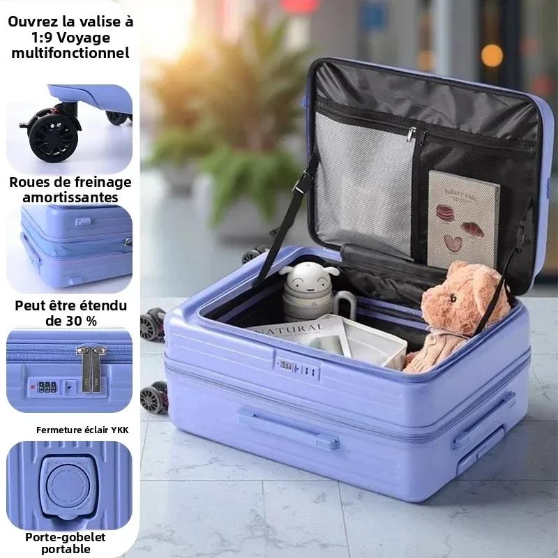 Valise extensible multifonctionnelle à ouverture frontale avec porte-gobelet