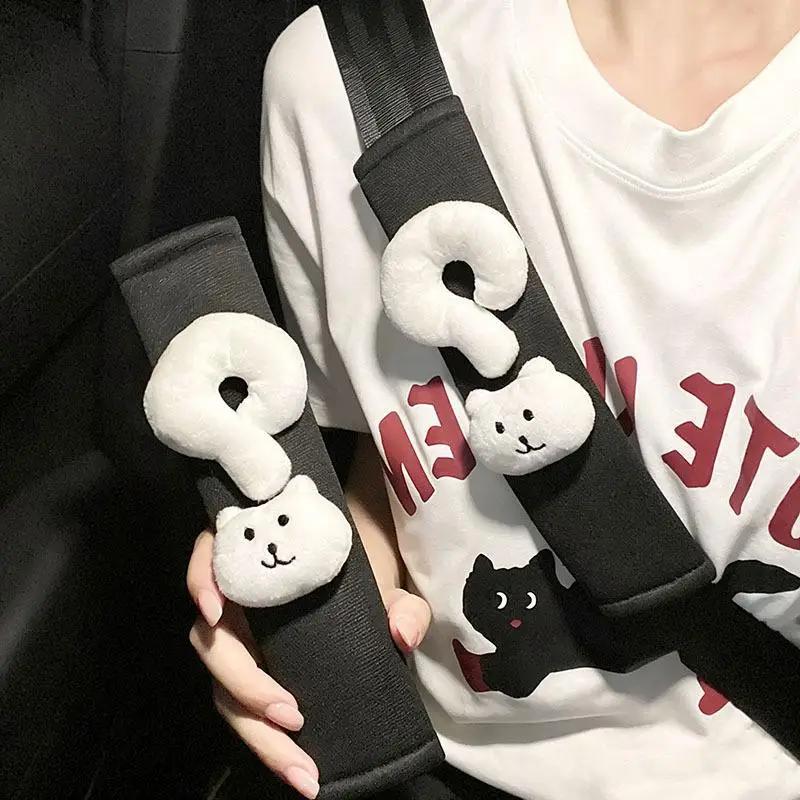 Couvre-ceinture de sécurité pour voiture en forme de chat de dessin animé, en peluche douce hypoallergénique, protège-épaule adapté à tous les groupes d'âge