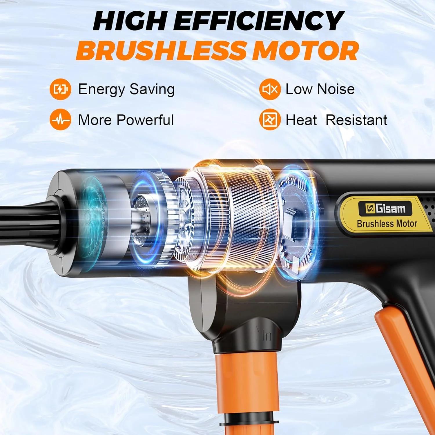 Gami 200Bar laveuse haute pression électrique sans brosse 6-en-1 lavage de voiture pistolet à eau de jardin