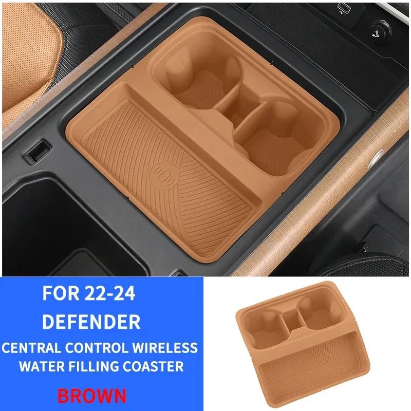 Boîte de rangement de voiture pour Defender 90 110, Console 2022 – 2024, chargeur sans fil, tapis antidérapants, tapis de tasse d'eau en Silicone, dessous de verre
