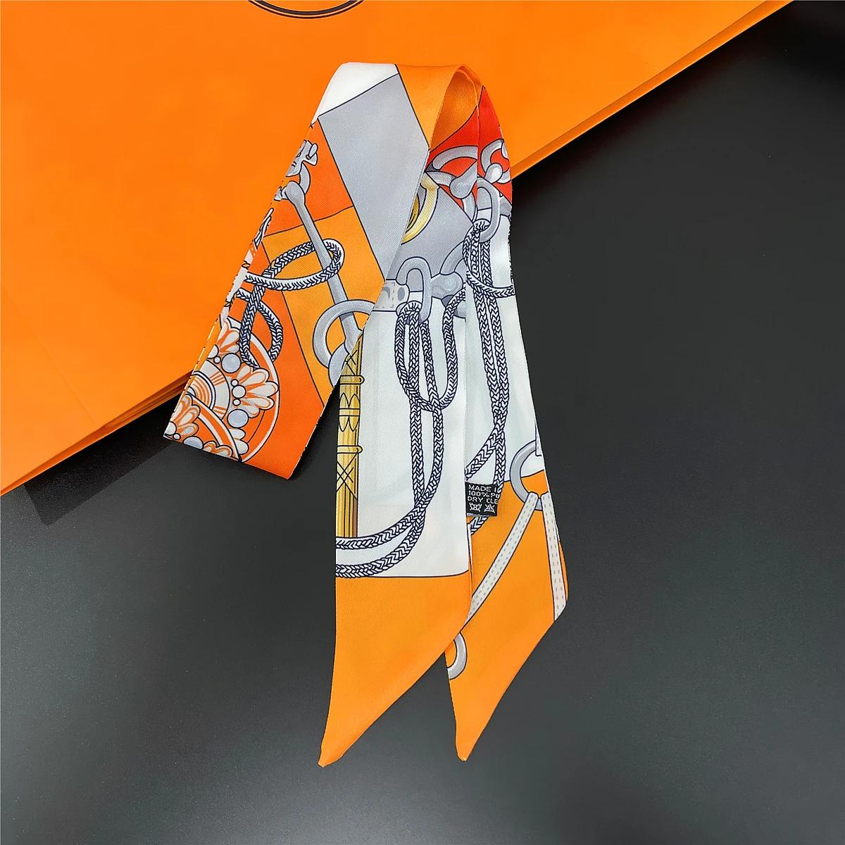 Foulard en soie sergé pour femmes, nouveau Design de marque de luxe, bandeau à la mode, sac pour cheveux slim, Foulard, 2024