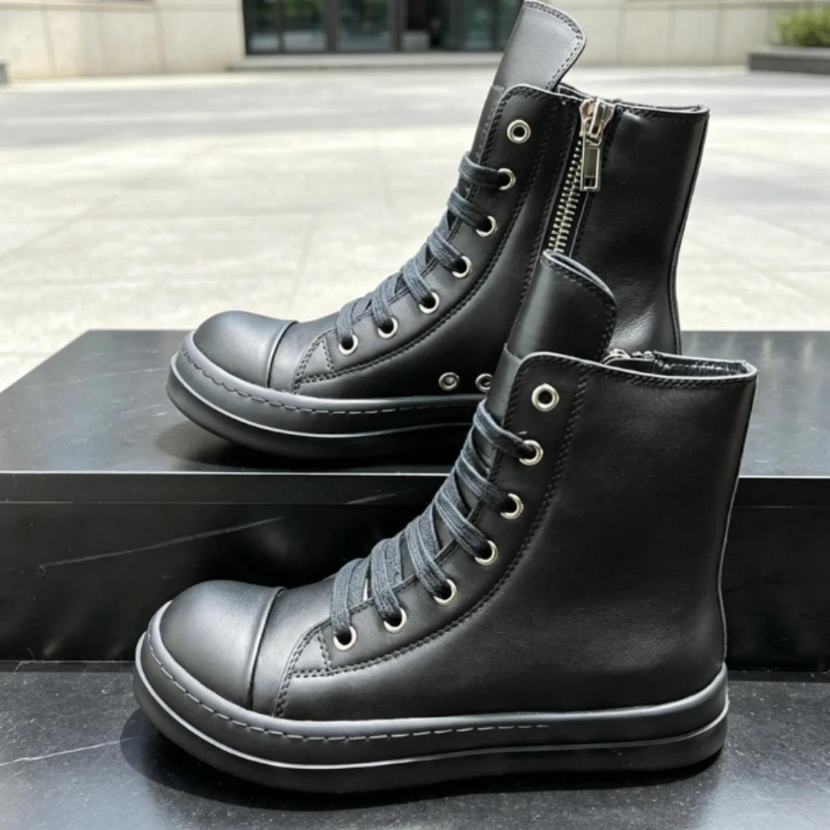 Ro Boot – chaussures montantes en cuir noir pour hommes et femmes