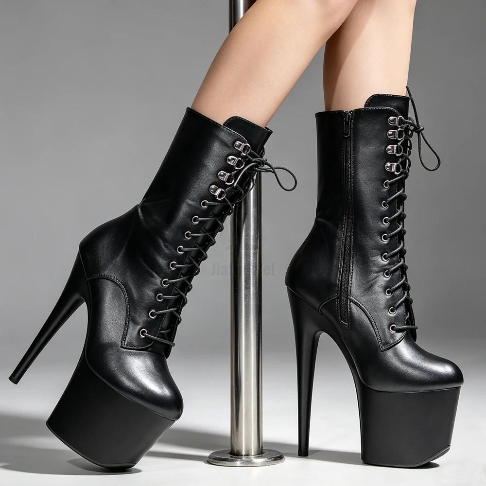 Bottines à plateforme à lacets et talons aiguilles de 7 pouces pour femmes adultes