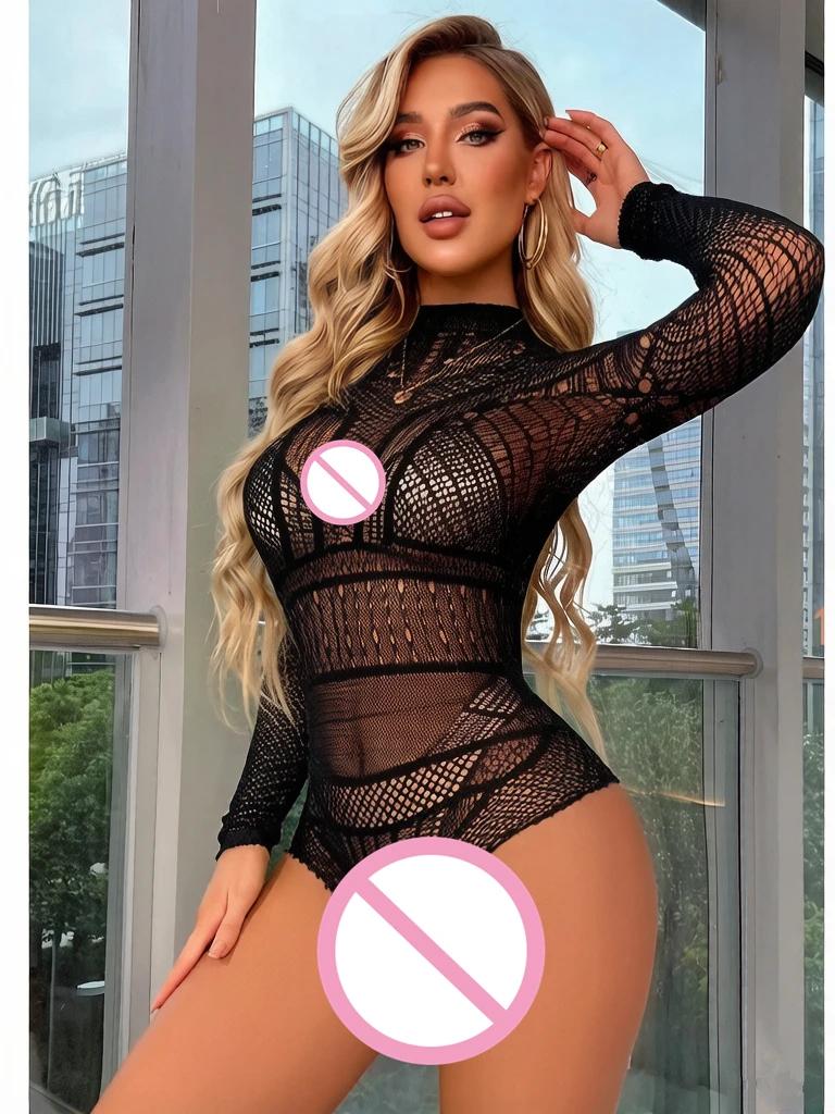 Costumes de lingerie moulants en maille transparente pour femmes