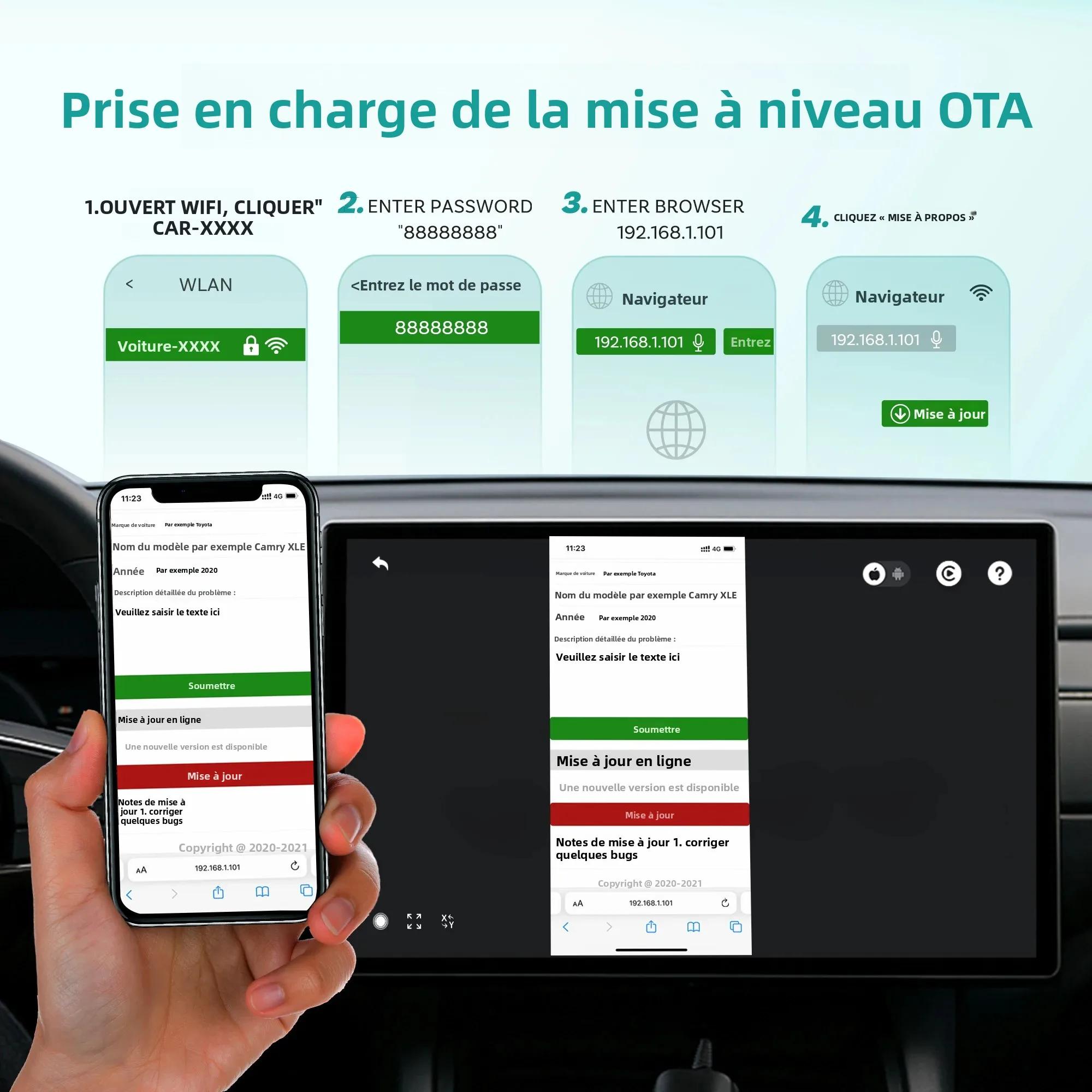 OTTOCAST Play2Video Express sans fil CarPlay sans fil Android Auto adaptateur pour Youtube Netflix lecture vidéo accesso