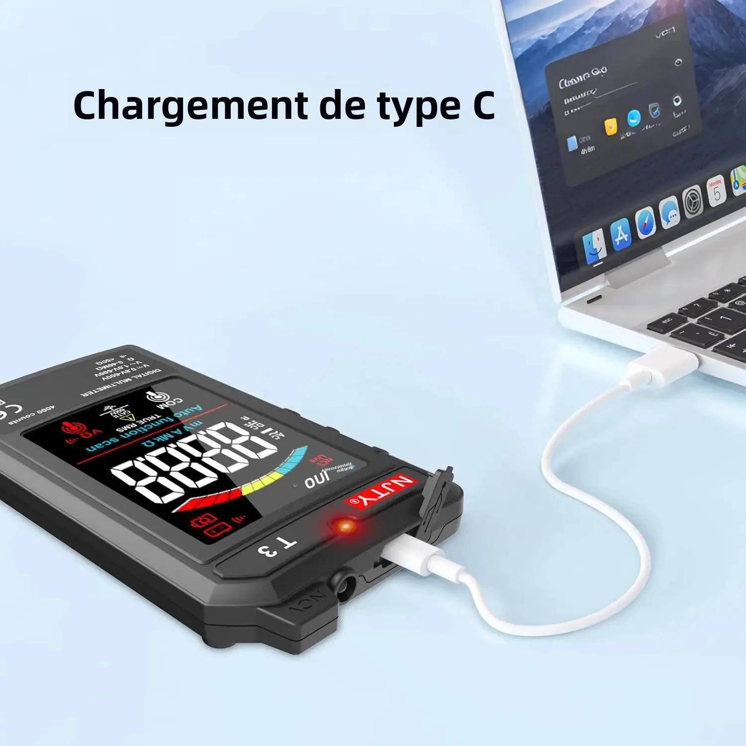 NJTY T3 multimètre numérique intelligent type-c charge automatique 4000 points Ultra-mince NCV fil sous tension affichag