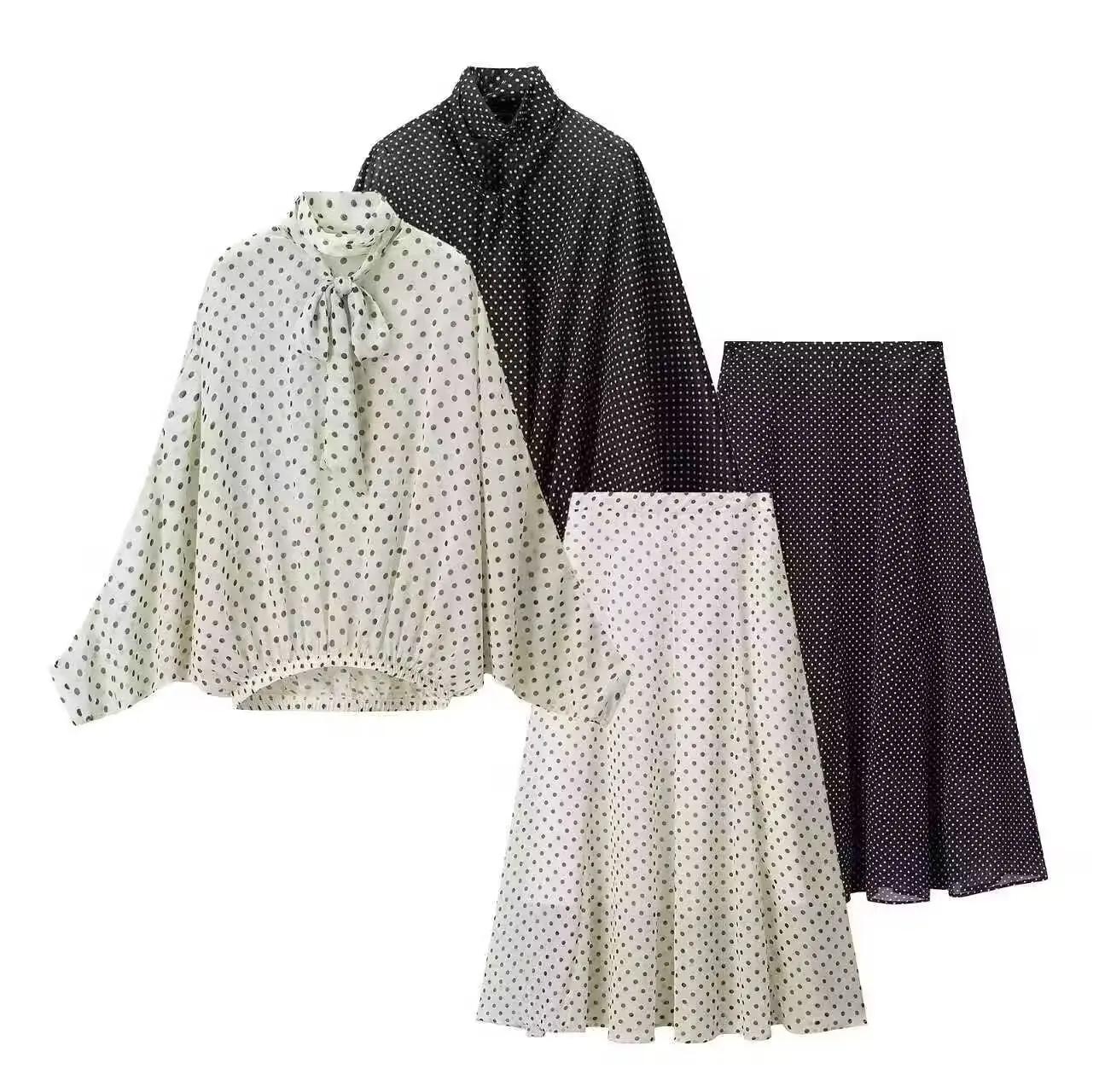 KONDALA Chic Ensemble Décontracté Femme à Pois avec Nœud