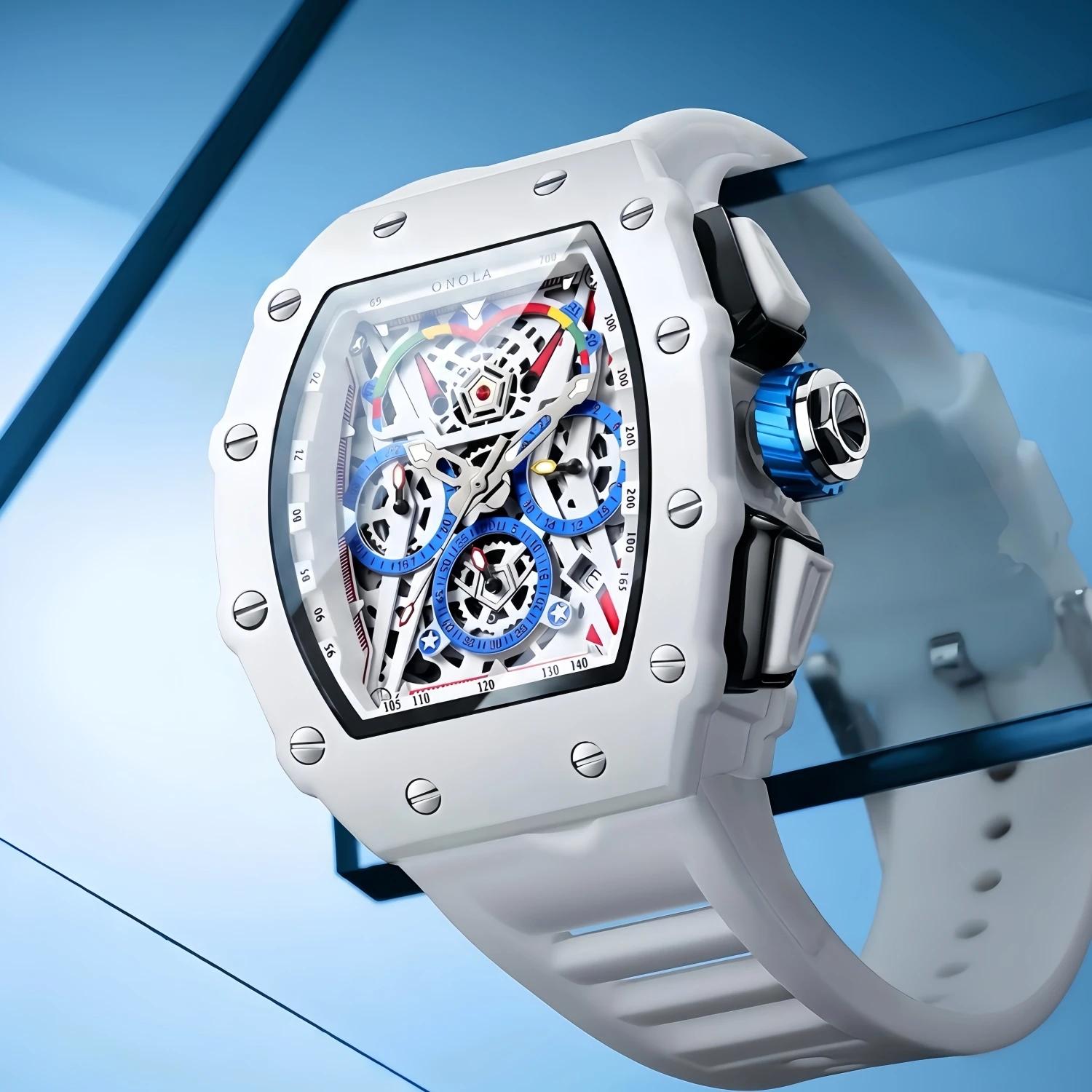 Montre de luxe pour hommes ONOLA mode décontracté multifonctionnel bande de Silicone étanche