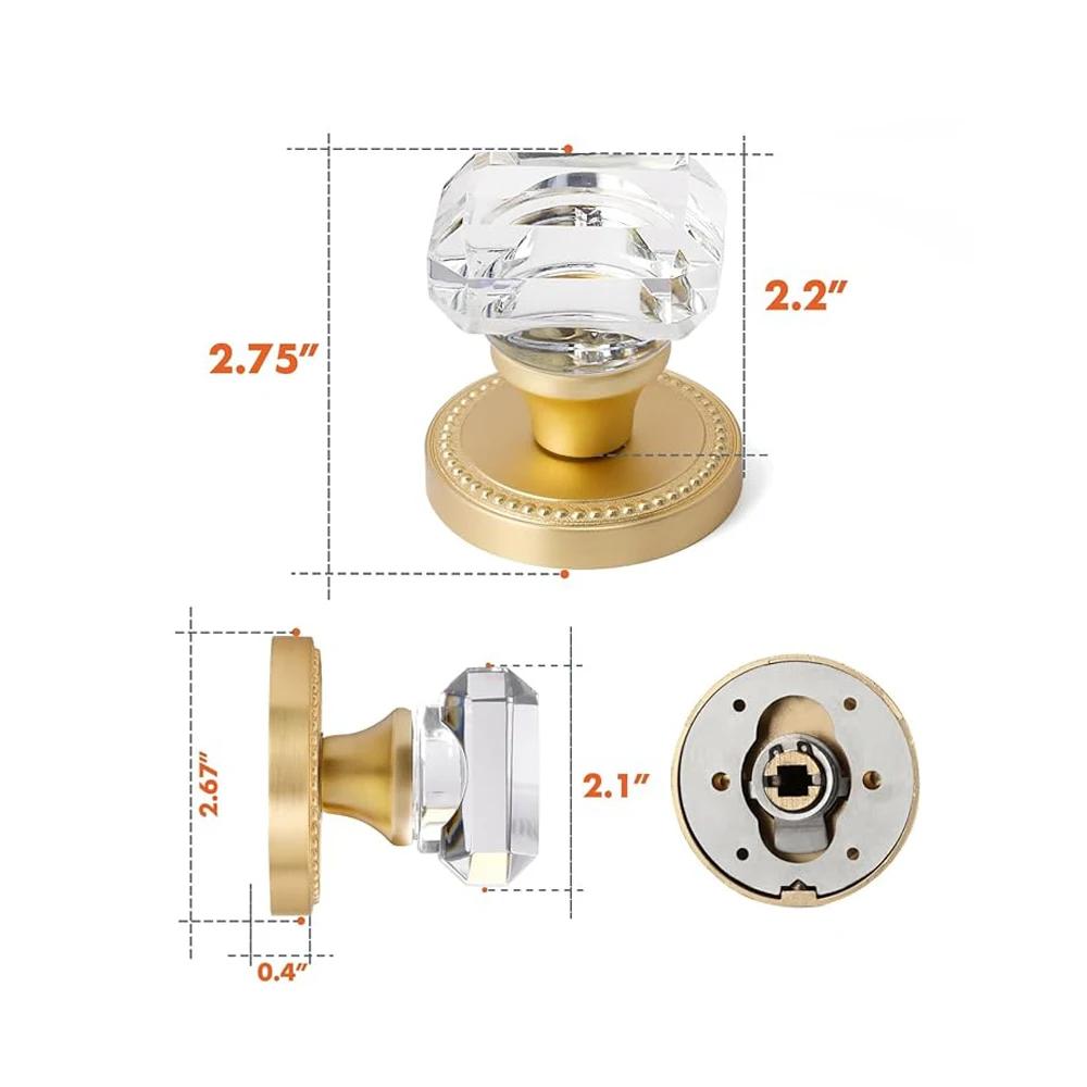 Poignée de porte intérieure, poignée en cristal, sans serrure, sans clé, un ensemble, or bronze argent avec accessoires