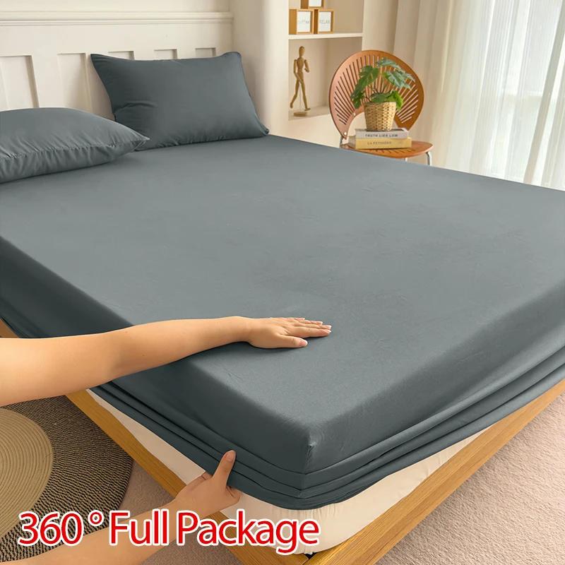 Drap-housse 90/120/150/180x200 avec bande élastique, couleur unie, protège-matelas pour lits simples, doubles et king size, 100% polyester