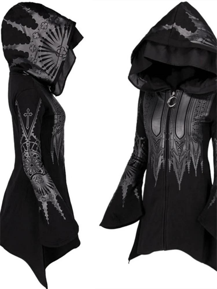 Street Goth Style Punk noir Long haut à capuche Harajuku rétro foncé Grunge Y2K imprimer sweats 2022 nouveau automne hiv
