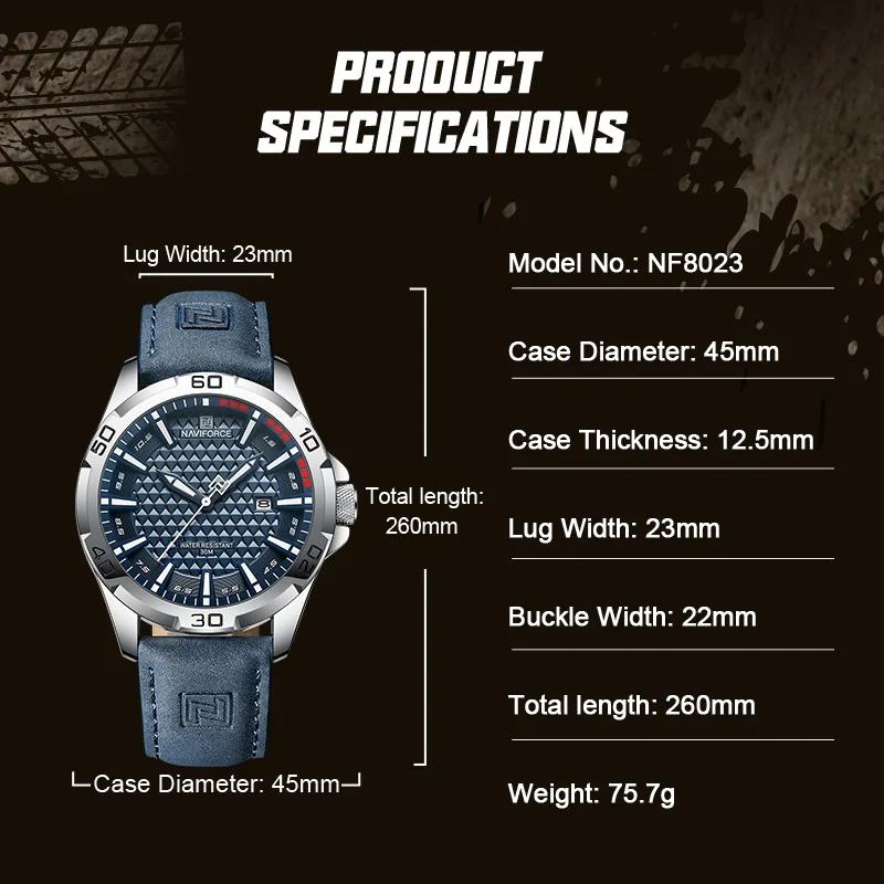 NAVIFORCE marque hommes mode montres à Quartz mâle bracelet en cuir Sport étanche