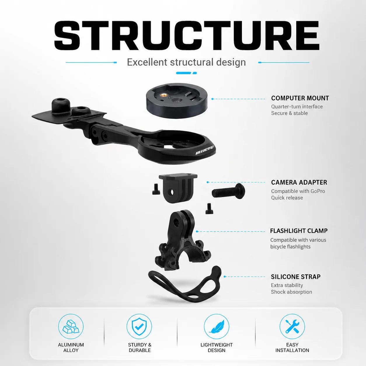 ULLICYC pour 5D Vision Metron ACR Support de guidon en alliage d'aluminium compatible avec GPS/Garmin/Bryton/Wahoo/Gopro
