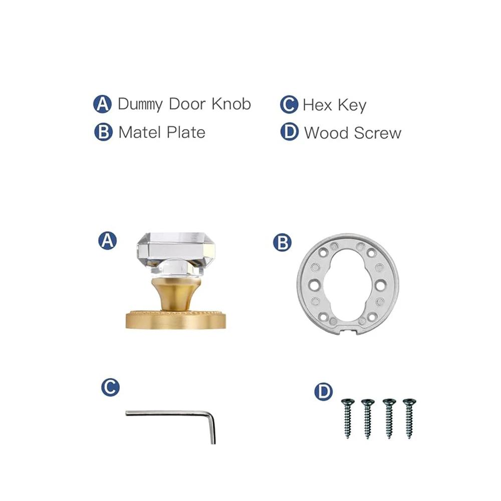 Poignée de porte intérieure, poignée en cristal, sans serrure, sans clé, un ensemble, or bronze argent avec accessoires