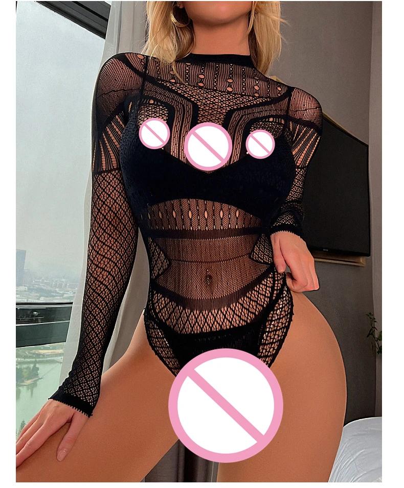 Costumes de lingerie moulants en maille transparente pour femmes
