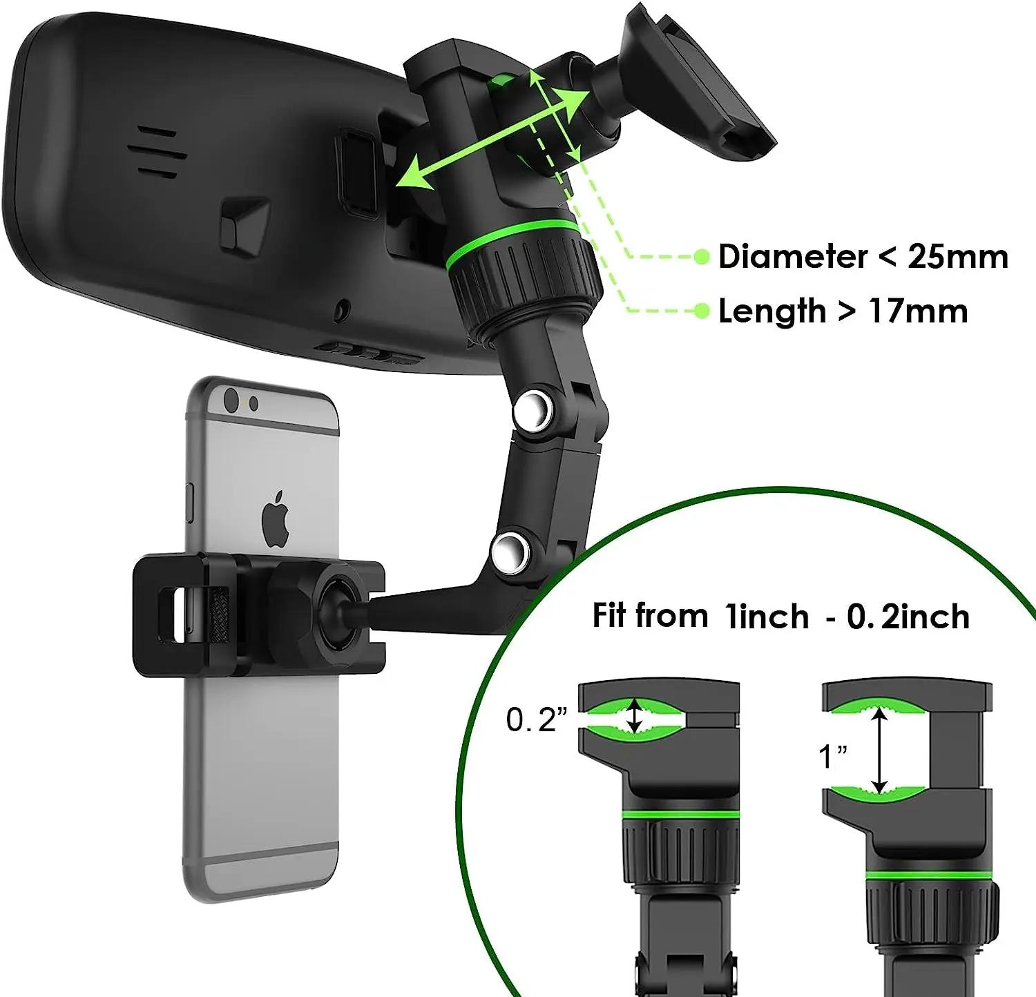 Support de téléphone pour rétroviseur de voiture, rotatif à 360 ° et rétractable, support de téléphone multifonctionnel pour toutes les voitures