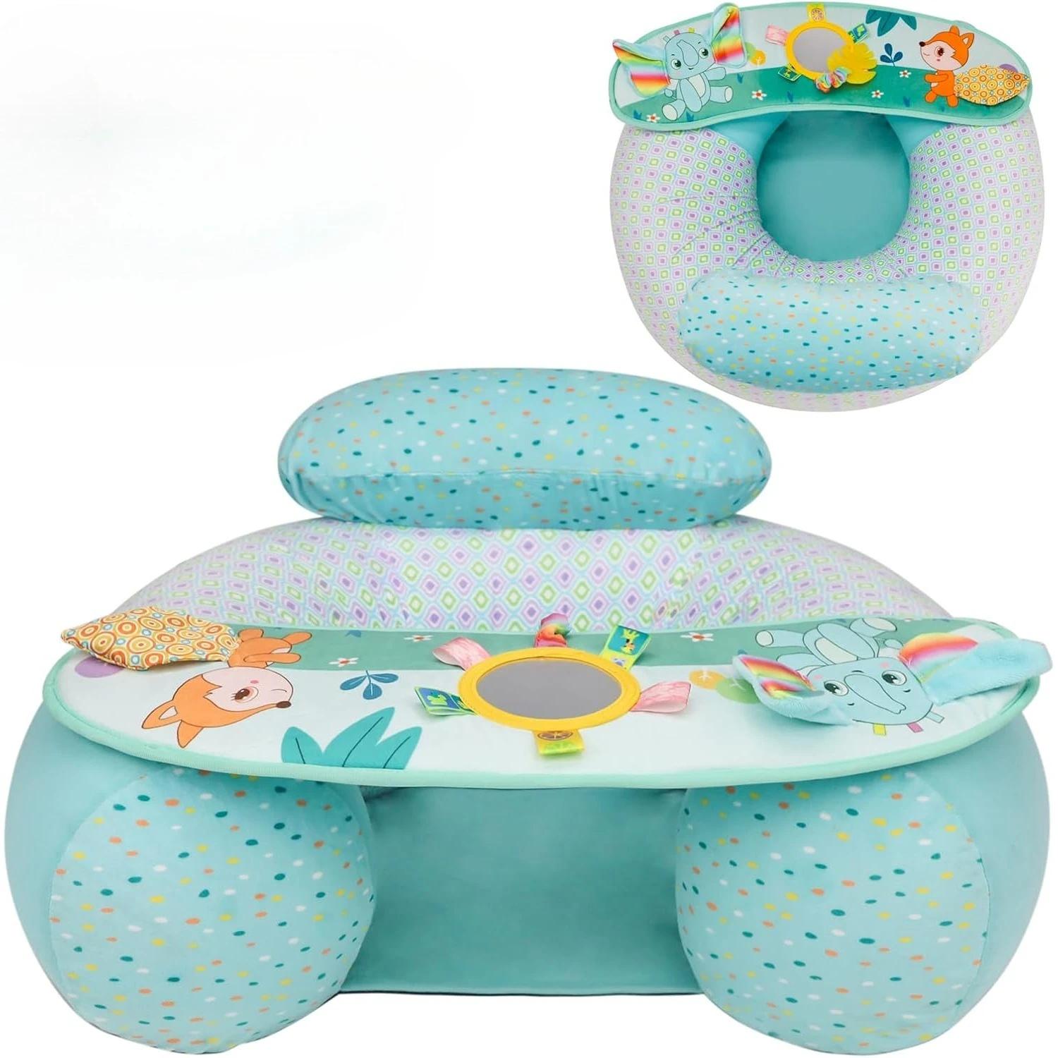 Siège gonflable pour bébé assis avec plateau de jouets sensoriels, Support arrière pour tout-petits, canapé en peluche douce, chaise pour bébé, Animal mignon
