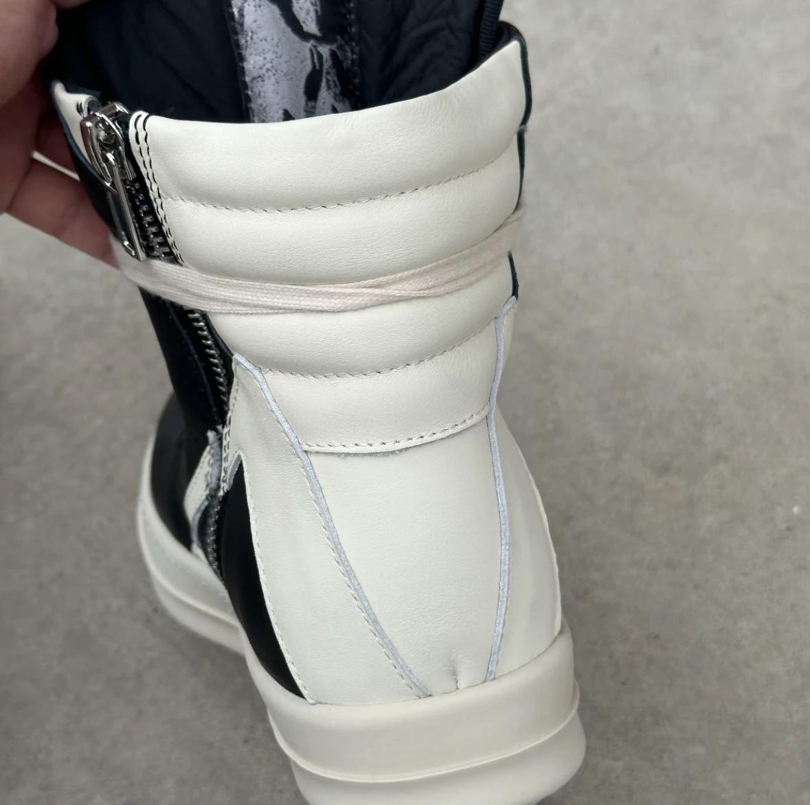 R-o qualité hommes chaussure en cuir noir bottine extérieur bottes haut chaussures décontractées fermeture éclair femmes