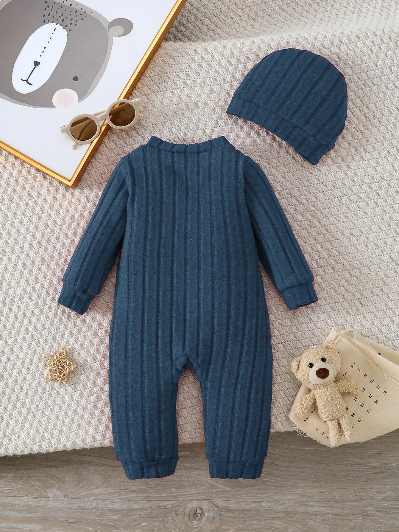 【Bébé garçon】 Combinaison rouge d'automne et d'hiver avec boutons à simple boutonnage sur le devant et insigne d'ours mi