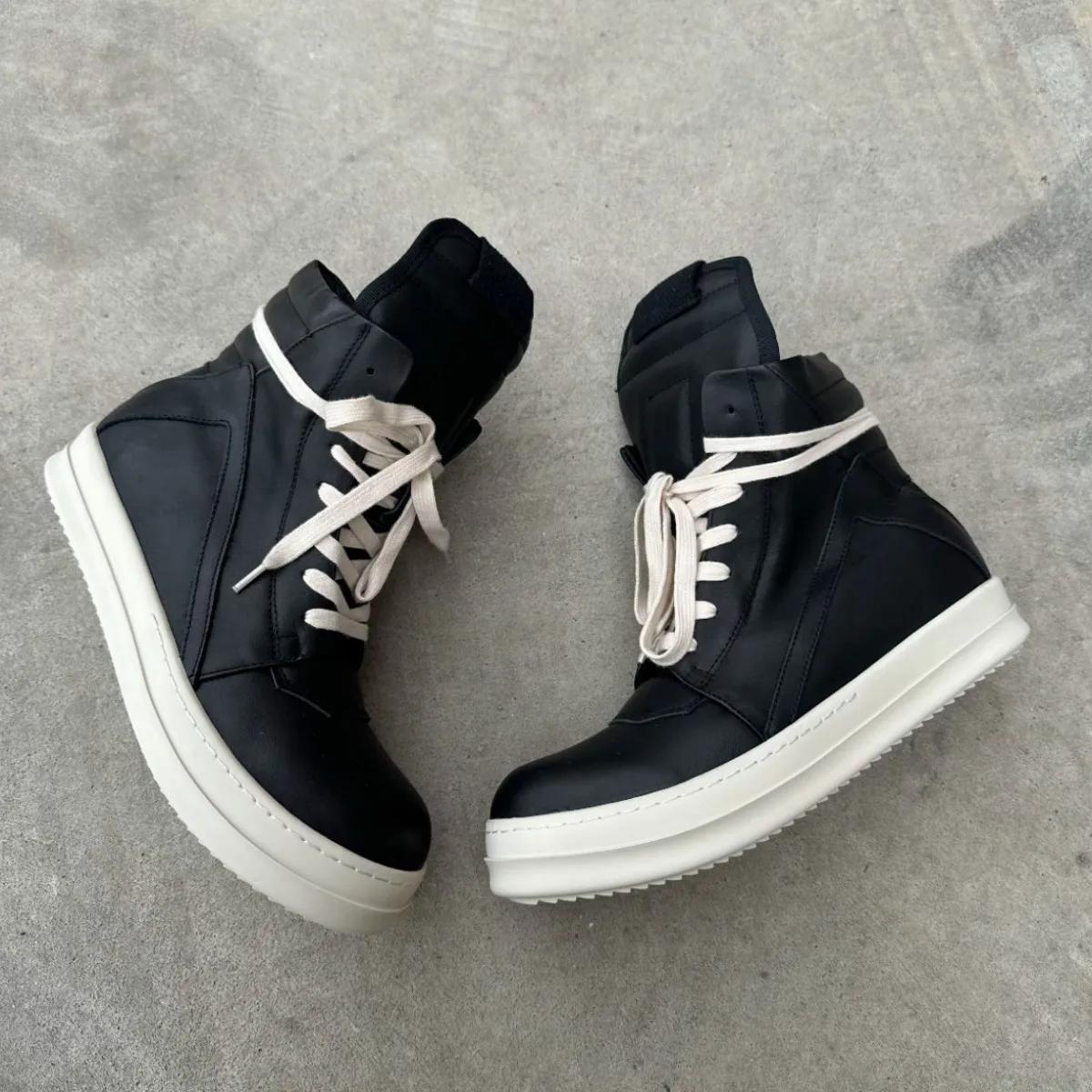 R-o qualité hommes chaussure en cuir noir bottine extérieur bottes haut chaussures décontractées fermeture éclair femmes
