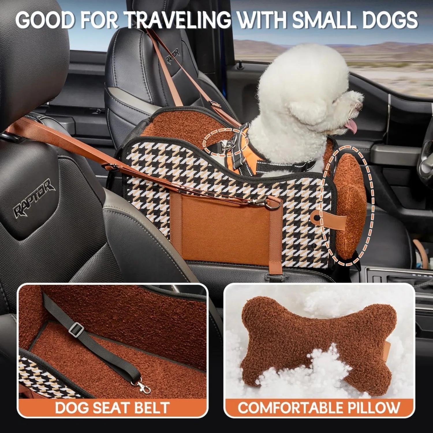 Siège rehausseur pour animaux de compagnie pour accoudoir de voiture, lit pour chien pour console centrale, transporteur de sécurité pour petits chiens