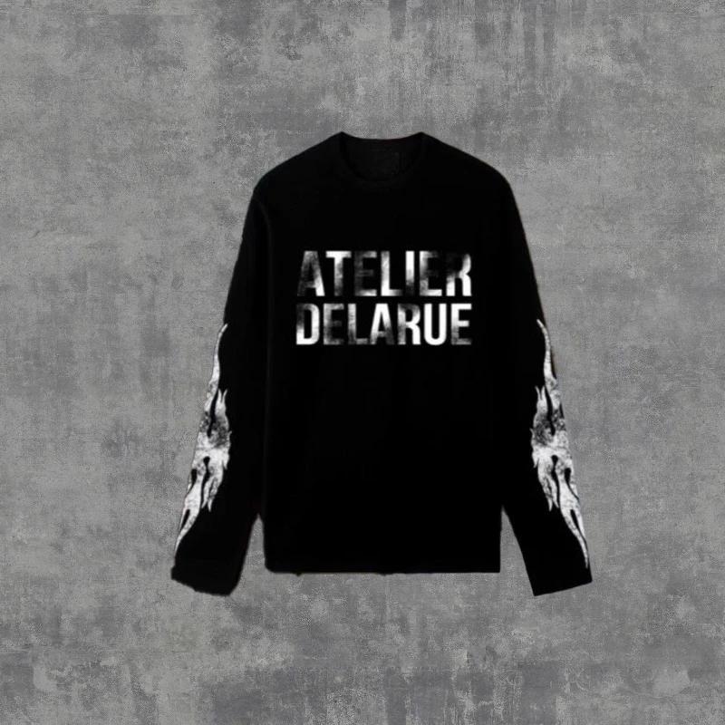 Y2K Harajuku rétro Niche à manches longues imprimé lettre flamme hauts nouvelle mode décontracté confortable Streetwear 
