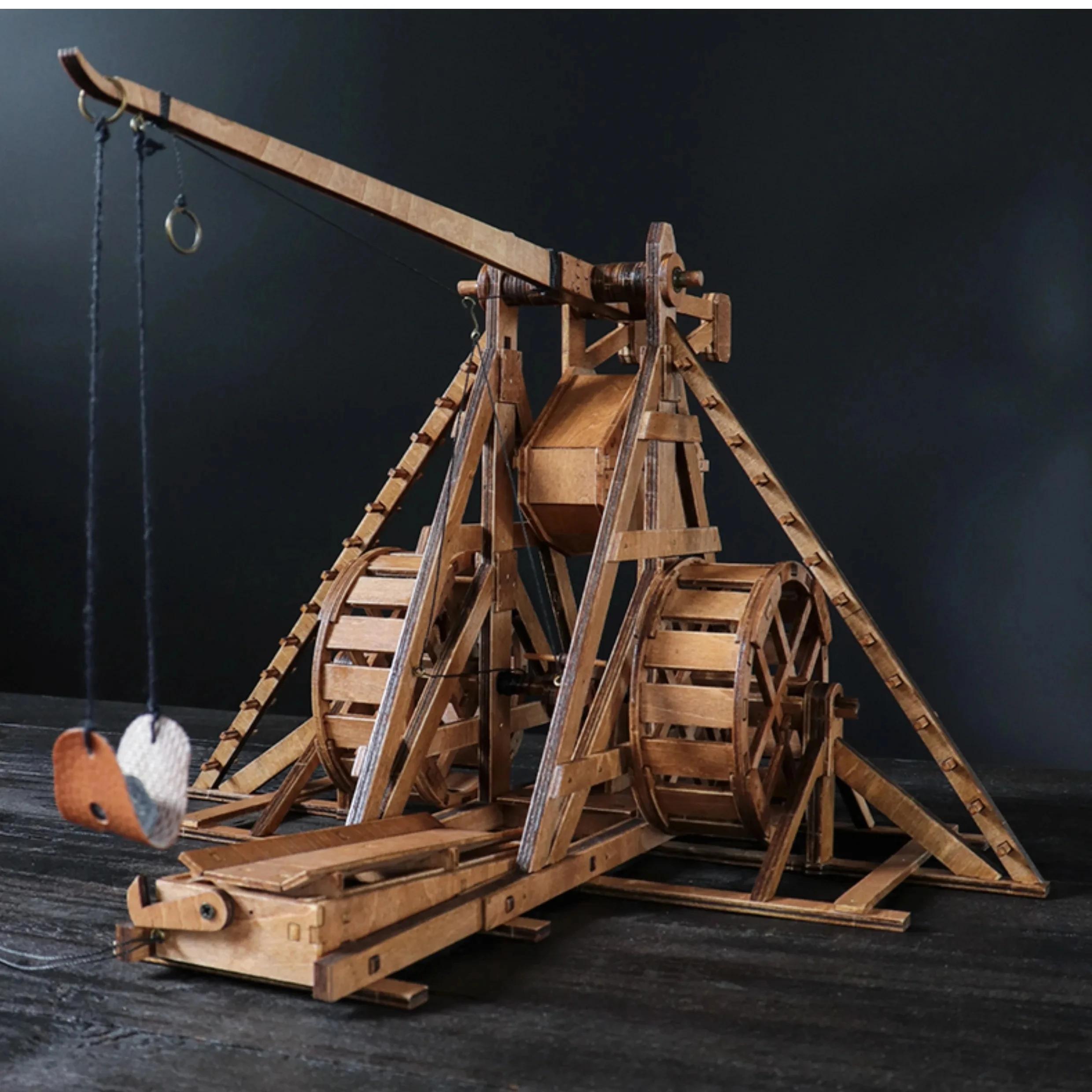 Catapulte Trebuchet à contrepoids rotatif 1:48, bricolage, modèle de Chariot ancien, siège manuel en anglais, voiture, Puzzle 3D en bois, besoin d'assemblage