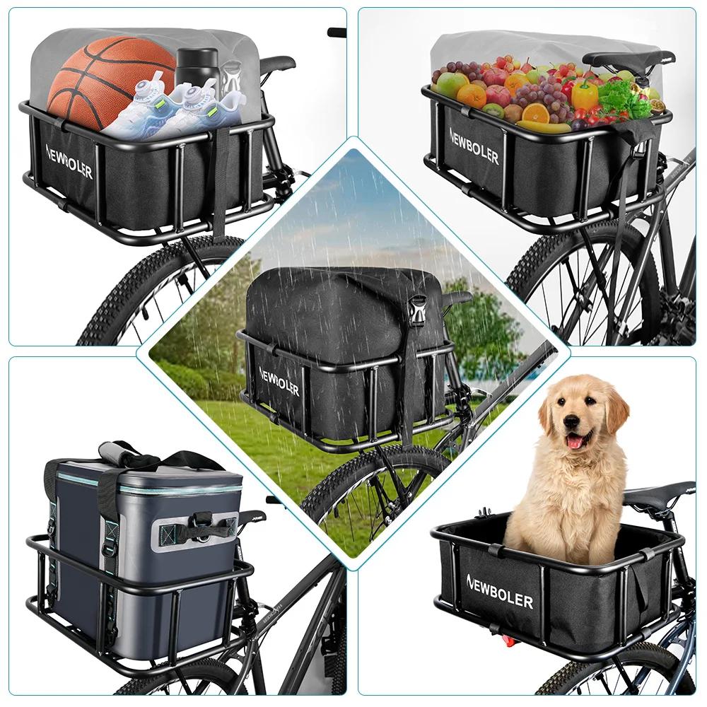 Panier de vélo arrière avec grand panier de support de vélo arrière pour vélo, panier de vélo arrière en métal robuste, support parfait pour vélo électrique