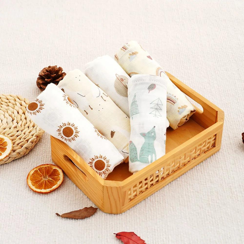 Pack 5 pièces bavoir bébé bambou coton mousseline - Tissu antibactérien rot nouveau-né doux