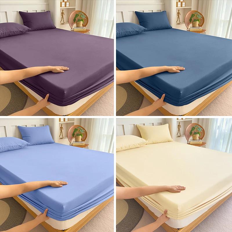Drap-housse 90/120/150/180x200 avec bande élastique, couleur unie, protège-matelas pour lits simples, doubles et king size, 100% polyester