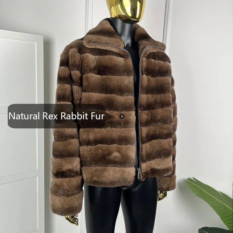 Veste en fourrure de lapin Rex véritable avec fermeture éclair