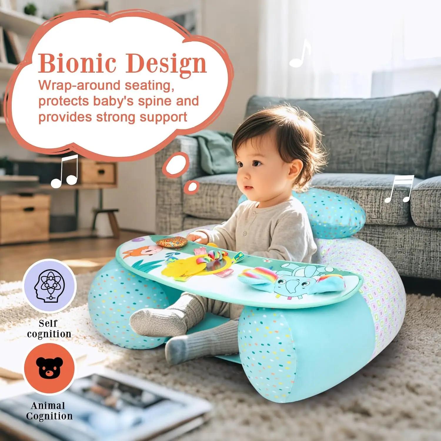 Siège gonflable pour bébé assis avec plateau de jouets sensoriels, Support arrière pour tout-petits, canapé en peluche douce, chaise pour bébé, Animal mignon