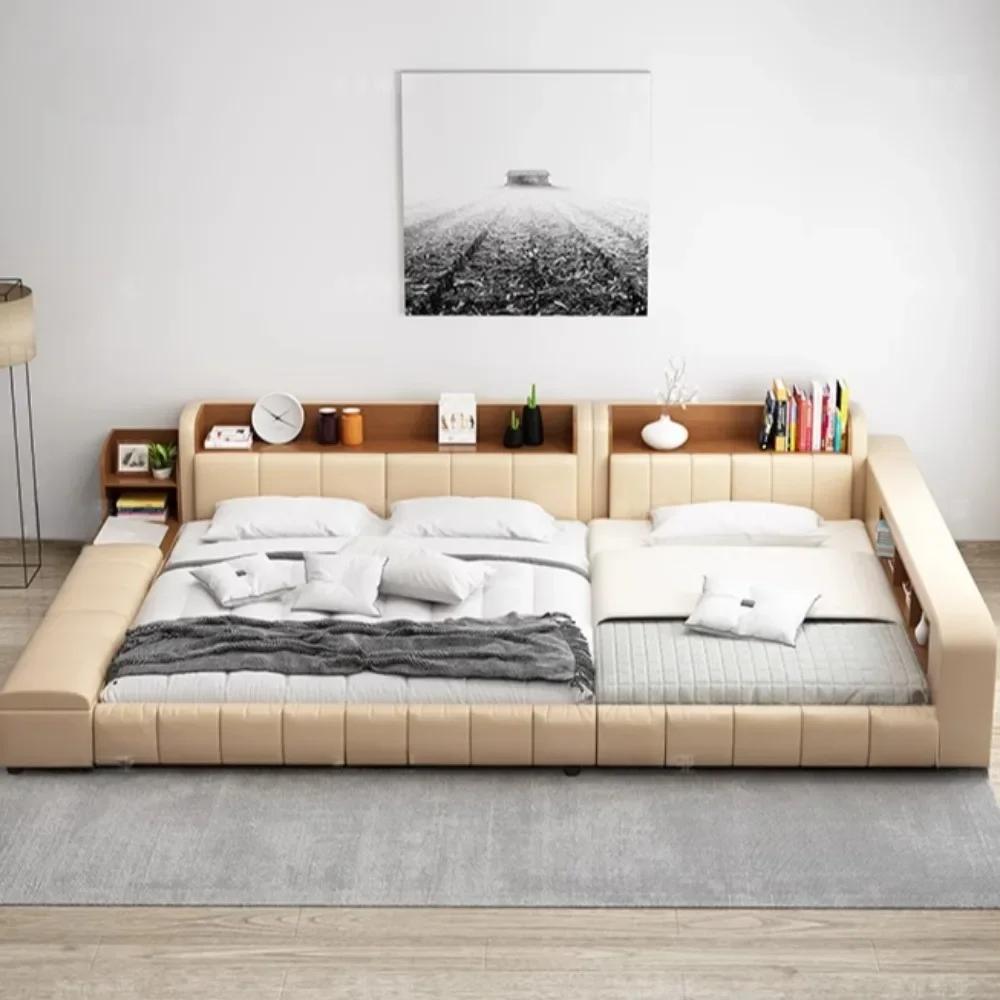 Tête de lit double imperméable minimaliste multifonctionnelle lit de luxe avec tables de chevet japonaises pour meubles de chambre élégants et pratiques
