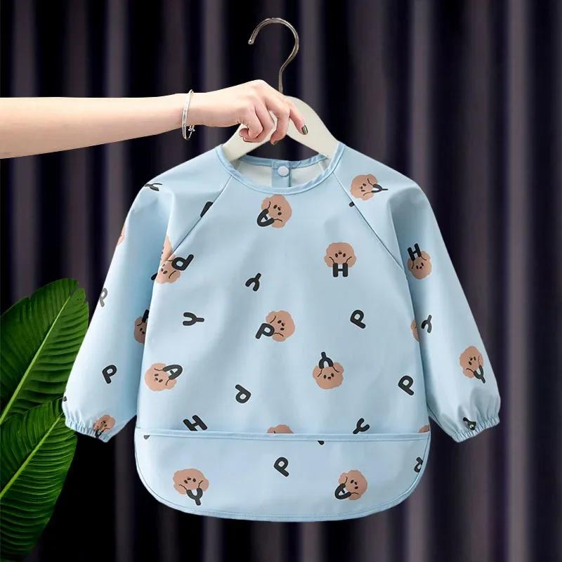 Bébé enfants enfant en bas âge à manches longues écharpe imperméable Art Smock alimentation bavoir tablier poche infantile garçons filles rot tissu Bandana bavoirs