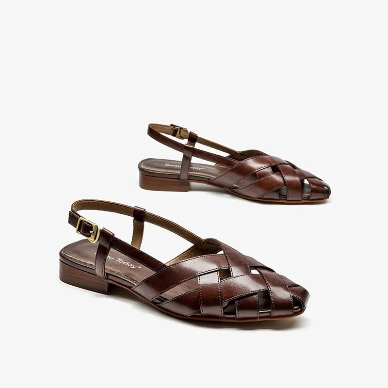 BEAUTODAY – sandales gladiateur en cuir de vache pour femmes