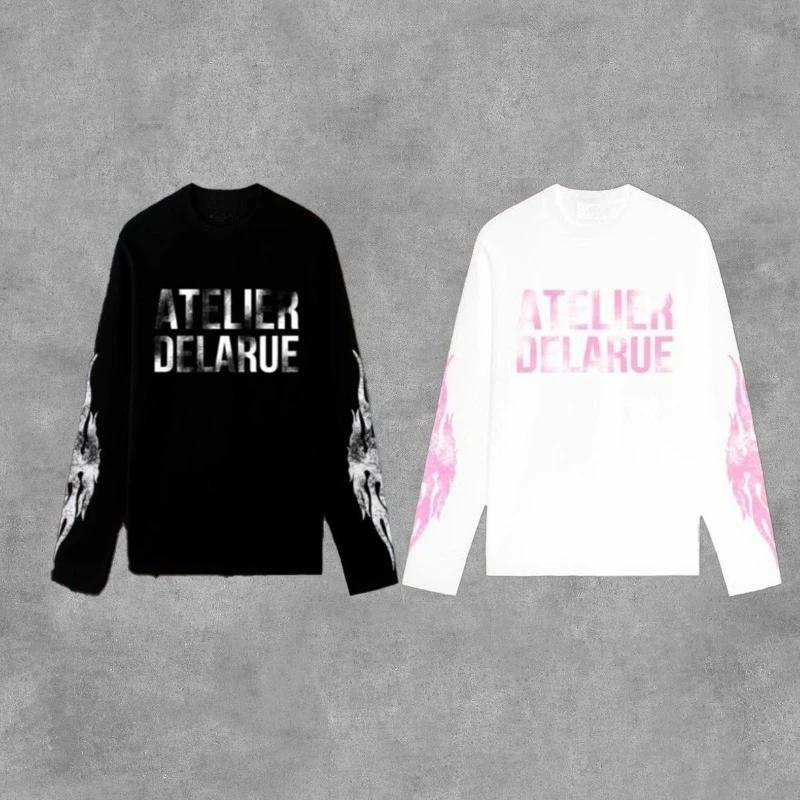 Y2K Harajuku rétro Niche à manches longues imprimé lettre flamme hauts nouvelle mode décontracté confortable Streetwear 