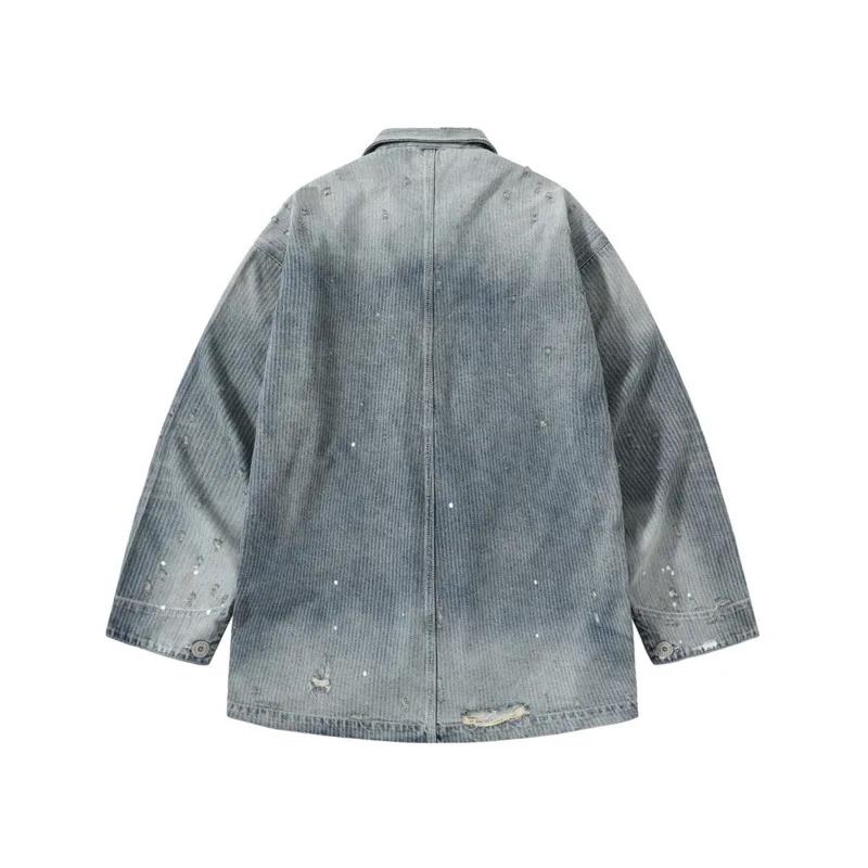 HKSH Nouvelle Veste Chemise Décontractée Oversize en Jean Délavé et Effiloché Jacquard Tendance Printemps-Automne pour H