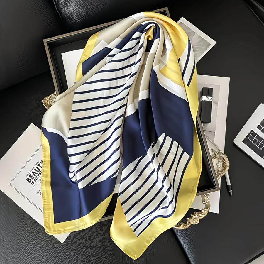 1 écharpe carrée élégante à rayures bleu marine