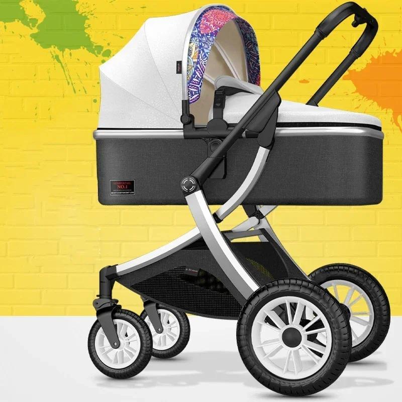 Poussette Haute Pliable 3 en 1 avec Siège Auto pour Bébé