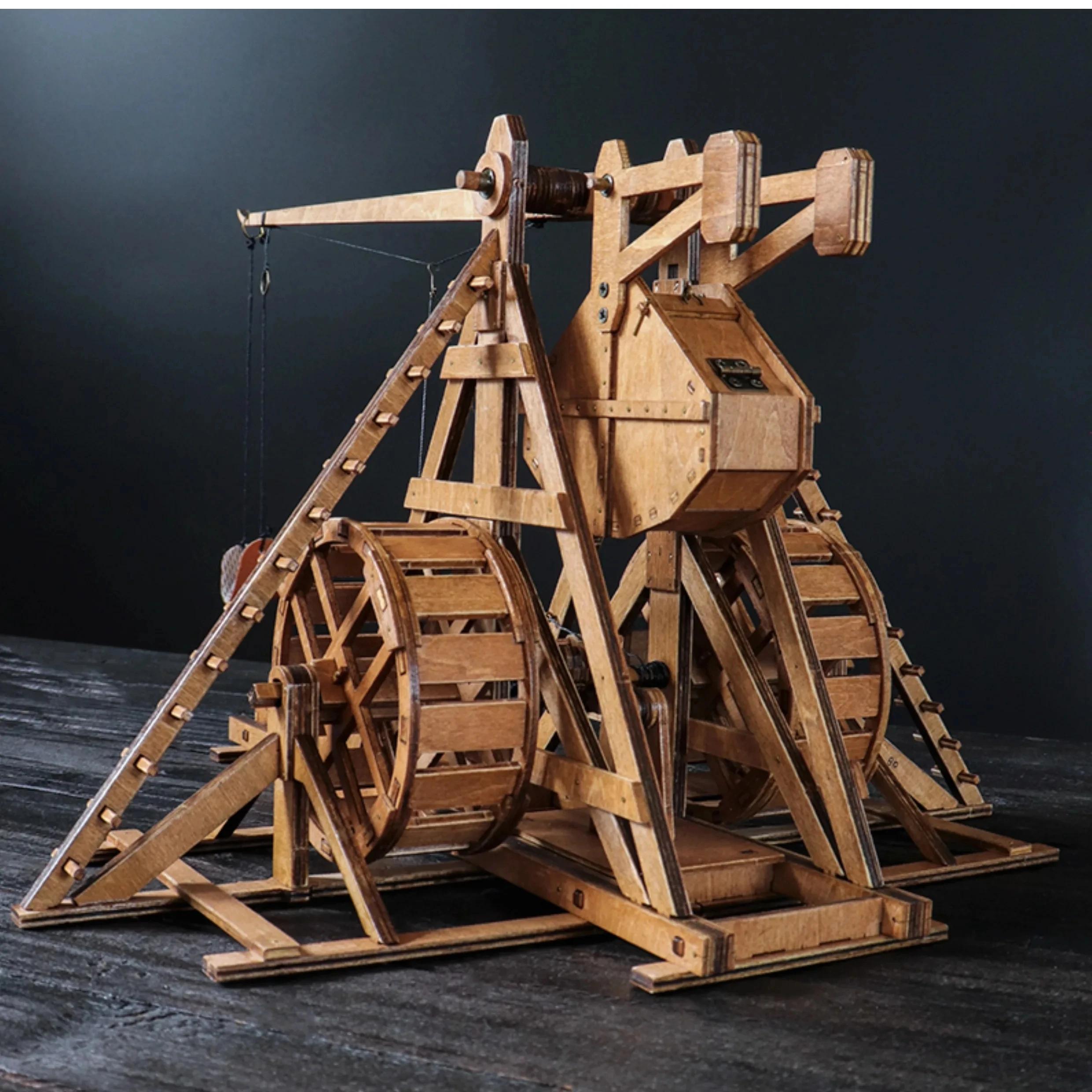Catapulte Trebuchet à contrepoids rotatif 1:48, bricolage, modèle de Chariot ancien, siège manuel en anglais, voiture, Puzzle 3D en bois, besoin d'assemblage