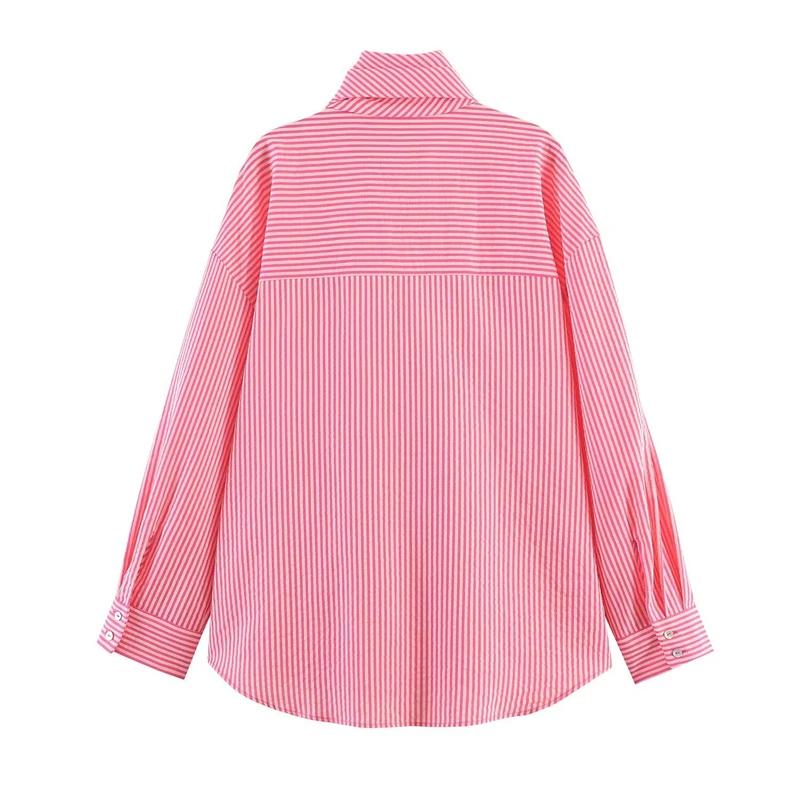 Chemise à rayures verticales rouges et bleues pour femmes