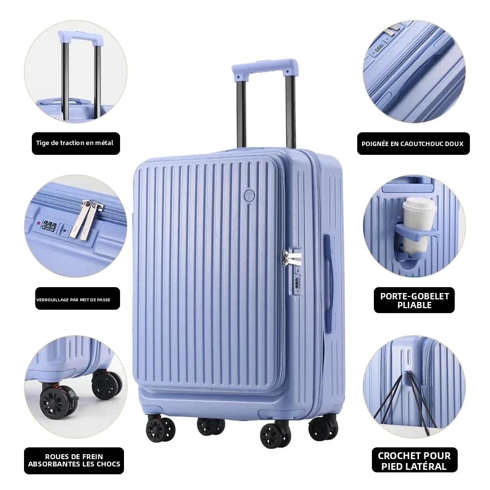Valise extensible multifonctionnelle à ouverture frontale avec porte-gobelet