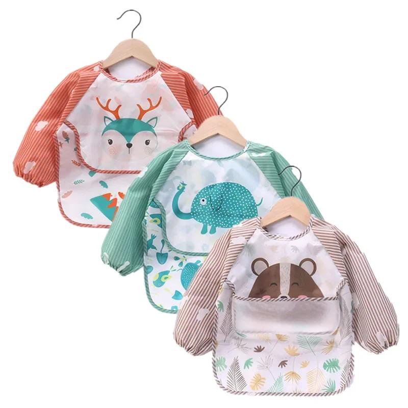 Bavoir imperméable à manches longues pour bébés, écharpe pour tout-petits, Smock d'art, Tablier d'alimentation, Poche pour bébés garçons et filles, Burp grill gels, Bavoirs for1-3Year